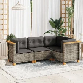 Gartensofagarnitur 4-teilig mit grauen Polstern aus synthetischem Rattan von vidaXL, Gartensets - Ref: Foro24-3261798, Preis:...