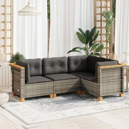 Set de sofás de jardín 4 pzas y cojines ratán sintético gris by vidaXL, Garden sets - Ref: Foro24-3261798, Price: 393,44 €, D...