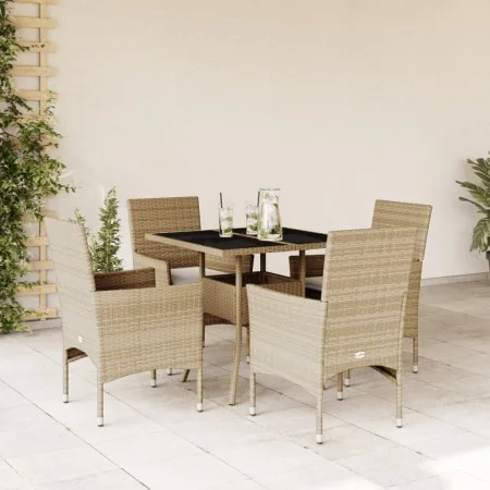 Garten-Essgruppe, 5-teilig, mit synthetischem Rattan, beigen Kissen und Glasplatte. von vidaXL, Gartensets - Ref: Foro24-3278...