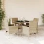 Garten-Essgruppe, 5-teilig, mit synthetischem Rattan, beigen Kissen und Glasplatte. von vidaXL, Gartensets - Ref: Foro24-3278...