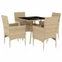 Garten-Essgruppe, 5-teilig, mit synthetischem Rattan, beigen Kissen und Glasplatte. von vidaXL, Gartensets - Ref: Foro24-3278...