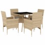Set comedor jardín 5 pzas cojines ratán sintético vidrio beige by vidaXL, Garden sets - Ref: Foro24-3278608, Price: 307,44 €,...