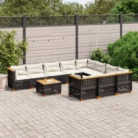 Set de sofás de jardín 11 pzas y cojines ratán sintético negro by vidaXL, Garden sets - Ref: Foro24-3262040, Price: 858,77 €,...