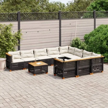 Gartensofagarnitur 11-teilig mit schwarzen Kissen aus synthetischem Rattan von vidaXL, Gartensets - Ref: Foro24-3262040, Prei...