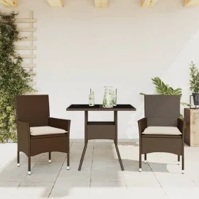 Set comedor jardín 3 pzas cojines ratán sintético vidrio marrón by vidaXL, Garden sets - Ref: Foro24-3278603, Price: 214,24 €...