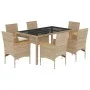 Set comedor jardín 7 pzas cojines ratán sintético vidrio beige by vidaXL, Garden sets - Ref: Foro24-3278660, Price: 572,10 €,...