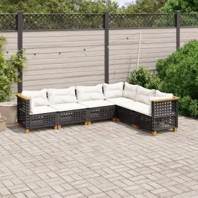 6-teiliges Gartensofa-Set und Kissen aus schwarzem Kunststoff-Rattan. von vidaXL, Gartensets - Ref: Foro24-3261860, Preis: 45...