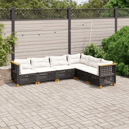 Set de sofás de jardín 6 piezas y cojines ratán sintético negro by vidaXL, Garden sets - Ref: Foro24-3261860, Price: 457,88 €...
