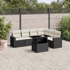 Gartensofagarnitur 7-teilig mit schwarzen Polstern aus synthetischem Rattan von vidaXL, Gartensets - Ref: Foro24-3267296, Pre...