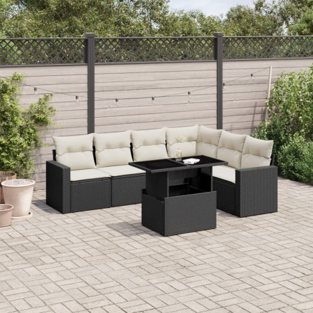 Set de sofás de jardín 7 pzas con cojines ratán sintético negro by vidaXL, Garden sets - Ref: Foro24-3267296, Price: 442,18 €...