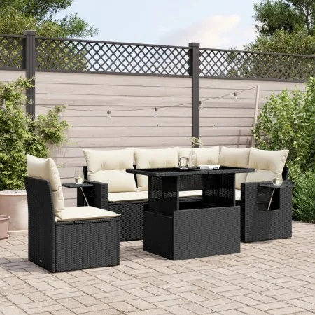 6-teiliges Gartensofa-Set und Kissen aus schwarzem Kunststoff-Rattan. von vidaXL, Gartensets - Ref: Foro24-3267906, Preis: 42...