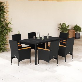 Garten-Essgruppe, 7-teilig, mit synthetischem Rattan, schwarzer Glasplatte und Kissen. von vidaXL, Gartensets - Ref: Foro24-3...