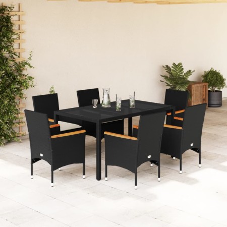 Set comedor jardín 7 pzas cojines ratán sintético vidrio negro by vidaXL, Garden sets - Ref: Foro24-3278648, Price: 500,84 €,...