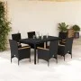 Garten-Essgruppe, 7-teilig, mit synthetischem Rattan, schwarzer Glasplatte und Kissen. von vidaXL, Gartensets - Ref: Foro24-3...