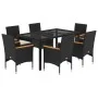 Garten-Essgruppe, 7-teilig, mit synthetischem Rattan, schwarzer Glasplatte und Kissen. von vidaXL, Gartensets - Ref: Foro24-3...