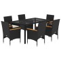 Set comedor jardín 7 pzas cojines ratán sintético vidrio negro by vidaXL, Garden sets - Ref: Foro24-3278648, Price: 500,84 €,...