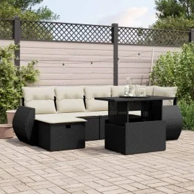 Set de sofás de jardín 7 pzas con cojines ratán sintético negro by vidaXL, Garden sets - Ref: Foro24-3275136, Price: 489,58 €...
