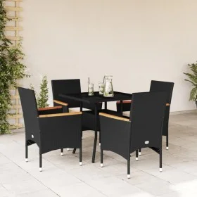 Garten-Essgruppe, 5-teilig, mit synthetischem Rattan, schwarzer Glasplatte und Kissen. von vidaXL, Gartensets - Ref: Foro24-3...