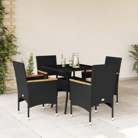 Garten-Essgruppe, 5-teilig, mit synthetischem Rattan, schwarzer Glasplatte und Kissen. von vidaXL, Gartensets - Ref: Foro24-3...