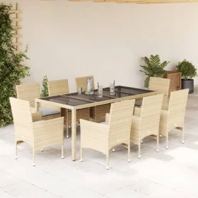 Garten-Essgruppe, 9-teilig, mit Polstern, aus synthetischem Rattan, Glasplatte, in Beige. von vidaXL, Gartensets - Ref: Foro2...
