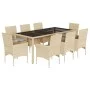 Garten-Essgruppe, 9-teilig, mit Polstern, aus synthetischem Rattan, Glasplatte, in Beige. von vidaXL, Gartensets - Ref: Foro2...