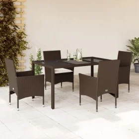 Set comedor jardín 5 pzas cojines ratán sintético vidrio marrón by vidaXL, Garden sets - Ref: Foro24-3278551, Price: 422,85 €...