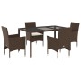Garten-Essgruppe 5-teilig mit synthetischem Rattan, braunen Kissen und Glasplatte. von vidaXL, Gartensets - Ref: Foro24-32785...