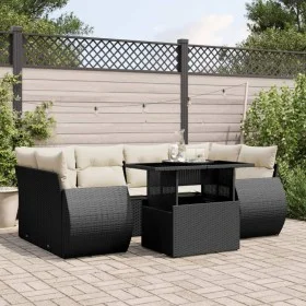 Set de sofás de jardín 7 pzas con cojines ratán sintético negro by vidaXL, Garden sets - Ref: Foro24-3268386, Price: 512,18 €...
