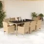 Garten-Essgruppe, 9-teilig, mit Polstern, aus synthetischem Rattan, Glasplatte, in Beige. von vidaXL, Gartensets - Ref: Foro2...
