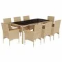 Garten-Essgruppe, 9-teilig, mit Polstern, aus synthetischem Rattan, Glasplatte, in Beige. von vidaXL, Gartensets - Ref: Foro2...