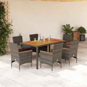 Garten-Essgruppe, 7-teilig, mit Kissen, aus grauem PE-Rattan und Akazienholz. von vidaXL, Gartensets - Ref: Foro24-3278636, P...