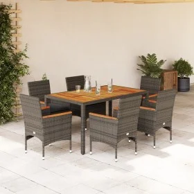 Set de comedor jardín 7 pzas con cojines ratán PE acacia gris by vidaXL, Garden sets - Ref: Foro24-3278636, Price: 574,75 €, ...