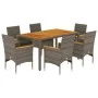Garten-Essgruppe, 7-teilig, mit Kissen, aus grauem PE-Rattan und Akazienholz. von vidaXL, Gartensets - Ref: Foro24-3278636, P...