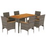 Set de comedor jardín 7 pzas con cojines ratán PE acacia gris by vidaXL, Garden sets - Ref: Foro24-3278636, Price: 587,31 €, ...