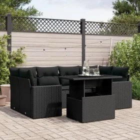 Set de sofás de jardín 7 pzas con cojines ratán sintético negro by vidaXL, Garden sets - Ref: Foro24-3267125, Price: 506,31 €...