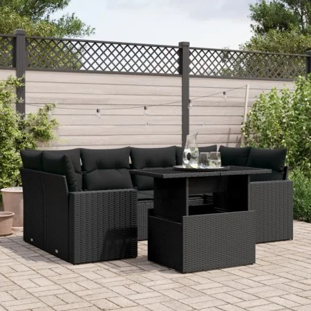 Set de sofás de jardín 7 pzas con cojines ratán sintético negro by vidaXL, Garden sets - Ref: Foro24-3267125, Price: 506,31 €...