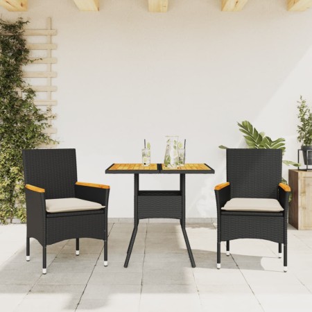 3-teiliges Gartensitzgruppen-Set mit PE-Rattan-Akazie-Schwarzkissen. von vidaXL, Gartensets - Ref: Foro24-3278697, Preis: 197...