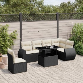 Gartensofagarnitur 7-teilig mit schwarzen Polstern aus synthetischem Rattan von vidaXL, Gartensets - Ref: Foro24-3268566, Pre...