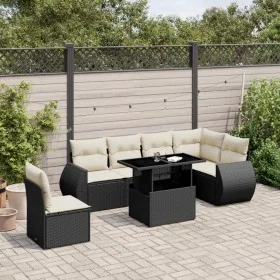 Gartensofagarnitur 7-teilig mit schwarzen Polstern aus synthetischem Rattan von vidaXL, Gartensets - Ref: Foro24-3268566, Pre...