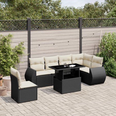 Set de sofás de jardín 7 pzas con cojines ratán sintético negro by vidaXL, Garden sets - Ref: Foro24-3268566, Price: 455,75 €...