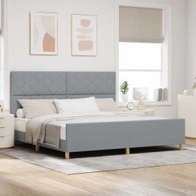 Estructura de cama con cabecera Gris claro 200 x 200 cm tela Estructura de cama con cabecera Gris claro 200 x 200 cm tela