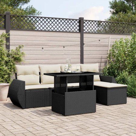 Set de sofás de jardín 6 piezas y cojines ratán sintético negro by vidaXL, Garden sets - Ref: Foro24-3268496, Price: 387,64 €...