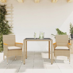 Garten-Essgruppe, 3-teilig, mit synthetischem Rattan, beigen Kissen und Glasplatte. von vidaXL, Gartensets - Ref: Foro24-3278...