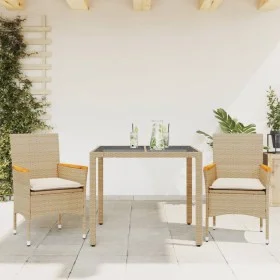 Set comedor jardín 3 pzas cojines ratán sintético vidrio beige by vidaXL, Garden sets - Ref: Foro24-3278657, Price: 254,03 €,...
