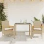 Garten-Essgruppe, 3-teilig, mit synthetischem Rattan, beigen Kissen und Glasplatte. von vidaXL, Gartensets - Ref: Foro24-3278...