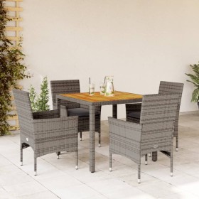 Set de comedor jardín 5 pzas con cojines ratán PE acacia gris by vidaXL, Garden sets - Ref: Foro24-3278676, Price: 331,85 €, ...