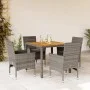 Set de comedor jardín 5 pzas con cojines ratán PE acacia gris by vidaXL, Garden sets - Ref: Foro24-3278676, Price: 366,32 €, ...