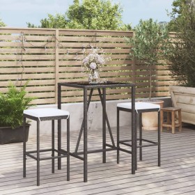 Mesa y taburetes altos jardín 3 piezas y cojines ratán PE negro von vidaXL, Gartensets - Ref: Foro24-3187631, Preis: 175,45 €...