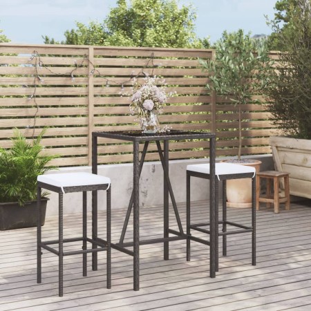 Mesa y taburetes altos jardín 3 piezas y cojines ratán PE negro by vidaXL, Garden sets - Ref: Foro24-3187631, Price: 175,45 €...