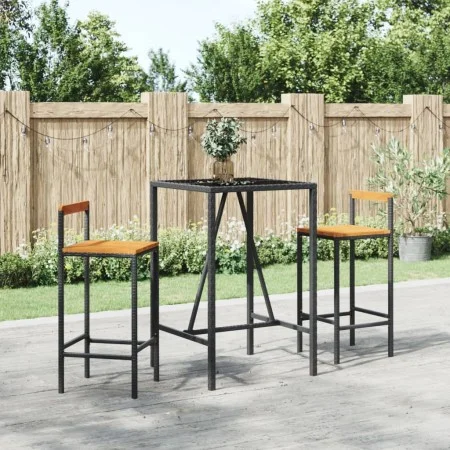 Mesa bar y taburetes jardín 3 pzas madera acacia ratán PE negro von vidaXL, Gartensets - Ref: Foro24-3187690, Preis: 194,24 €...